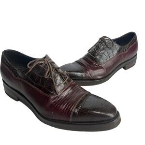 Paul Fredrick Burgundy Two Tone Embossed Leather Croc Oxford Dress Shoe Size 13